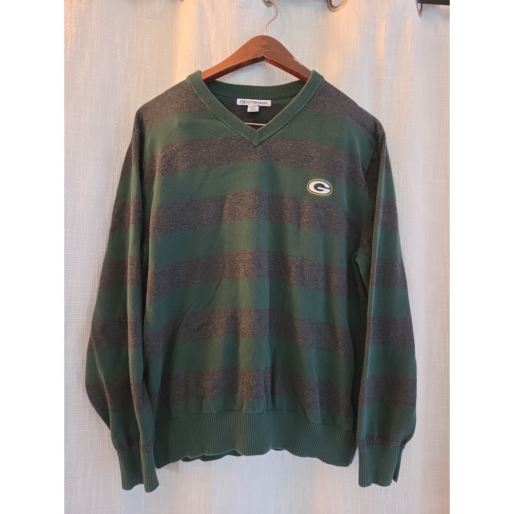 Cutter And Buck Green Bay Packers V-Neck Crew Sweater Size Medium Striped Y2K